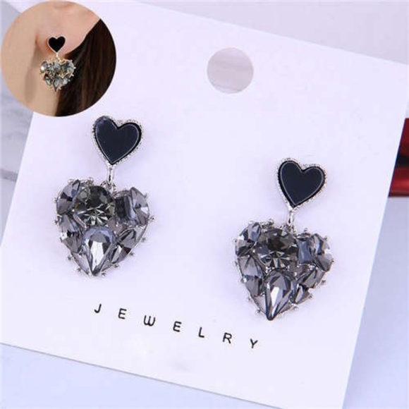 Jewelry - Black Heart Czech Rhinestone Women Stud Earrings